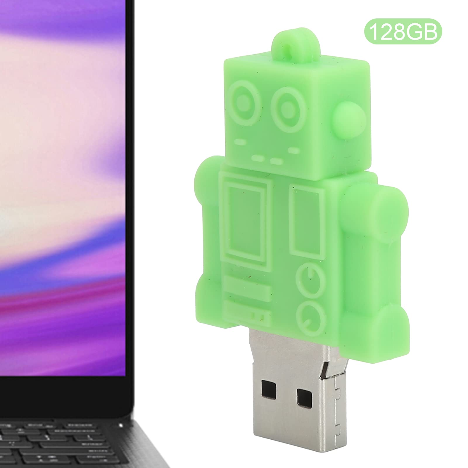 GOWENIC Novelty USB Flash Drive Cute Cartoon Green Robot USB Disk Portable Thumb Drive Memory Stick for Data Storage Transmission Sharing, Great Friends or Family (128GB)