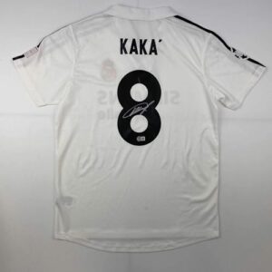 Autographed/Signed Ricardo Kaka Real Madrid White Soccer Futbol Jersey Beckett BAS COA