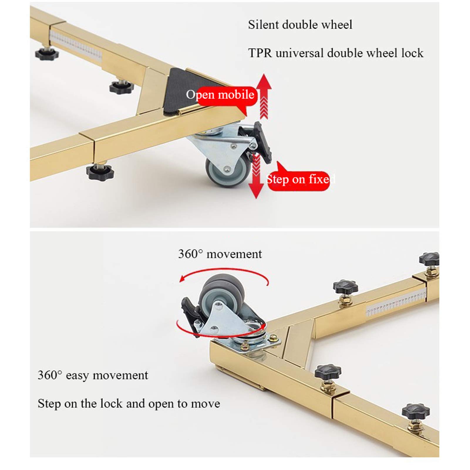 WOGQX Plating Washing Machine Stand, Mobile Roller with 4 Locking Wheels, Adjustable Refrigerator Base Moving Cart