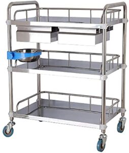 utility cart lab serving cart, medical cart 3-tier medical trolley with drawers and dirt bucket,assemble small surgical cart for lab equipment,detachable stainless cart load 100 kg ( size : large )