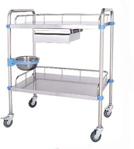 jydqm stainless steel trolley-double cart trolley trolley care dressing medical cart clinic beauty trolley (size : 80)