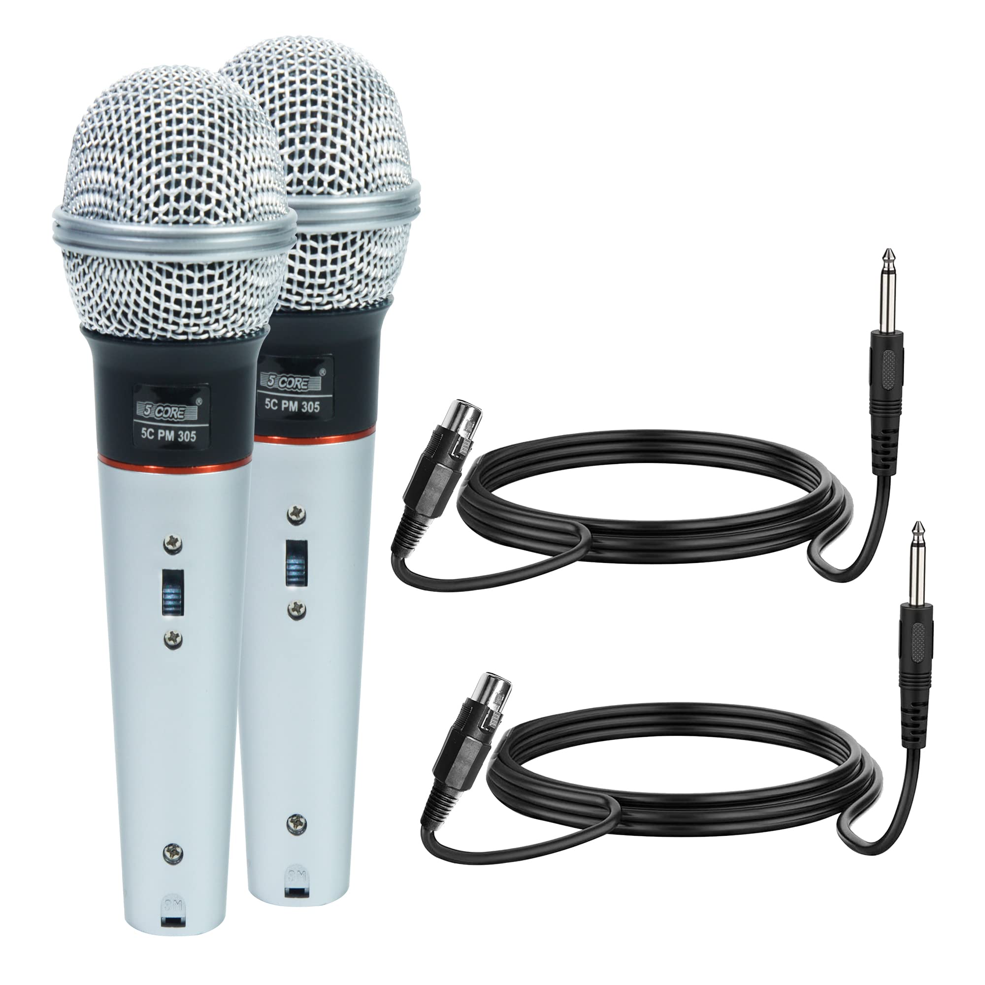 5 CORE Karaoke Microphone Dynamic Vocal Handheld Mic Pair Cardioid Unidirectional Microfono w On and Off Switch Includes XLR Audio Cable for Singing, Public Speaking & Parties PM 305 2PCS