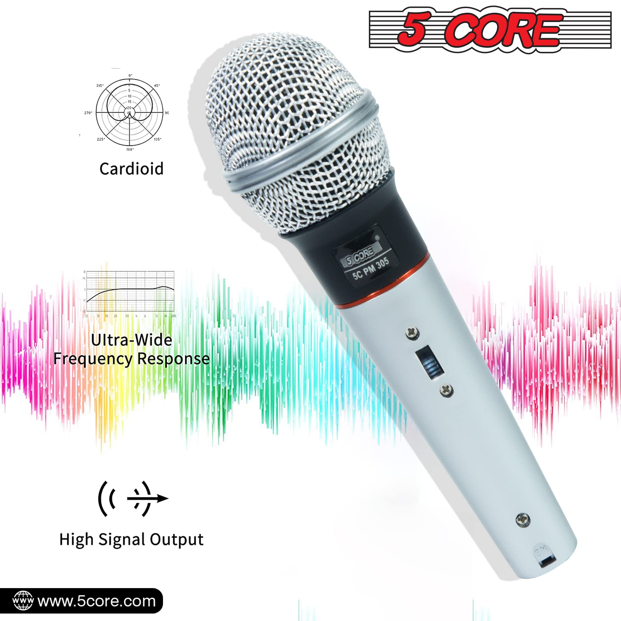 5 CORE Karaoke Microphone Dynamic Vocal Handheld Mic Pair Cardioid Unidirectional Microfono w On and Off Switch Includes XLR Audio Cable for Singing, Public Speaking & Parties PM 305 2PCS