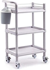 medical cart household utility carts trolley, lab cart multifunction portable hand trucks large trolly cart 3 tier abs beauty salon cart with dirt bucket mobile medical equipment cart with brake wheel