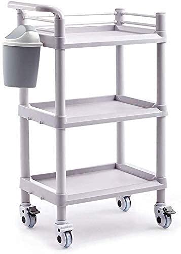 Medical Cart Household Utility Carts Trolley, Lab Cart Multifunction Portable Hand Trucks Large Trolly Cart 3 Tier Abs Beauty Salon Cart with Dirt Bucket Mobile Medical Equipment Cart with Brake Wheel