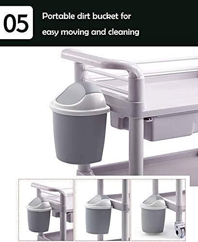 Medical Cart Household Utility Carts Trolley, Lab Cart Multifunction Portable Hand Trucks Large Trolly Cart 3 Tier Abs Beauty Salon Cart with Dirt Bucket Mobile Medical Equipment Cart with Brake Wheel