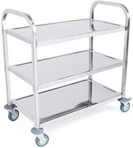 utility cart lab serving cart, medical cart 3-layer stainless steel kitchen service cart for hotel, catering, restaurant tool cart-85 x 45 x 90cm