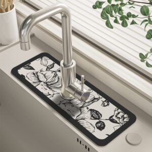 2023 new fantasy style faucet draining mat - kitchen sink splash guard, diatom mud faucet handle drip catcher tray, non-slip kitchen guard gadgets sink accessories (magnolia, 14.96x5.43 inches)