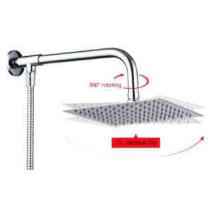 12in G1/2 Thread Rain Shower Head, Adjustable Square Shaped Polished Stainless Steel Head Shower Ultra Thin Anti Clogging for Your Bathroom Showerhead