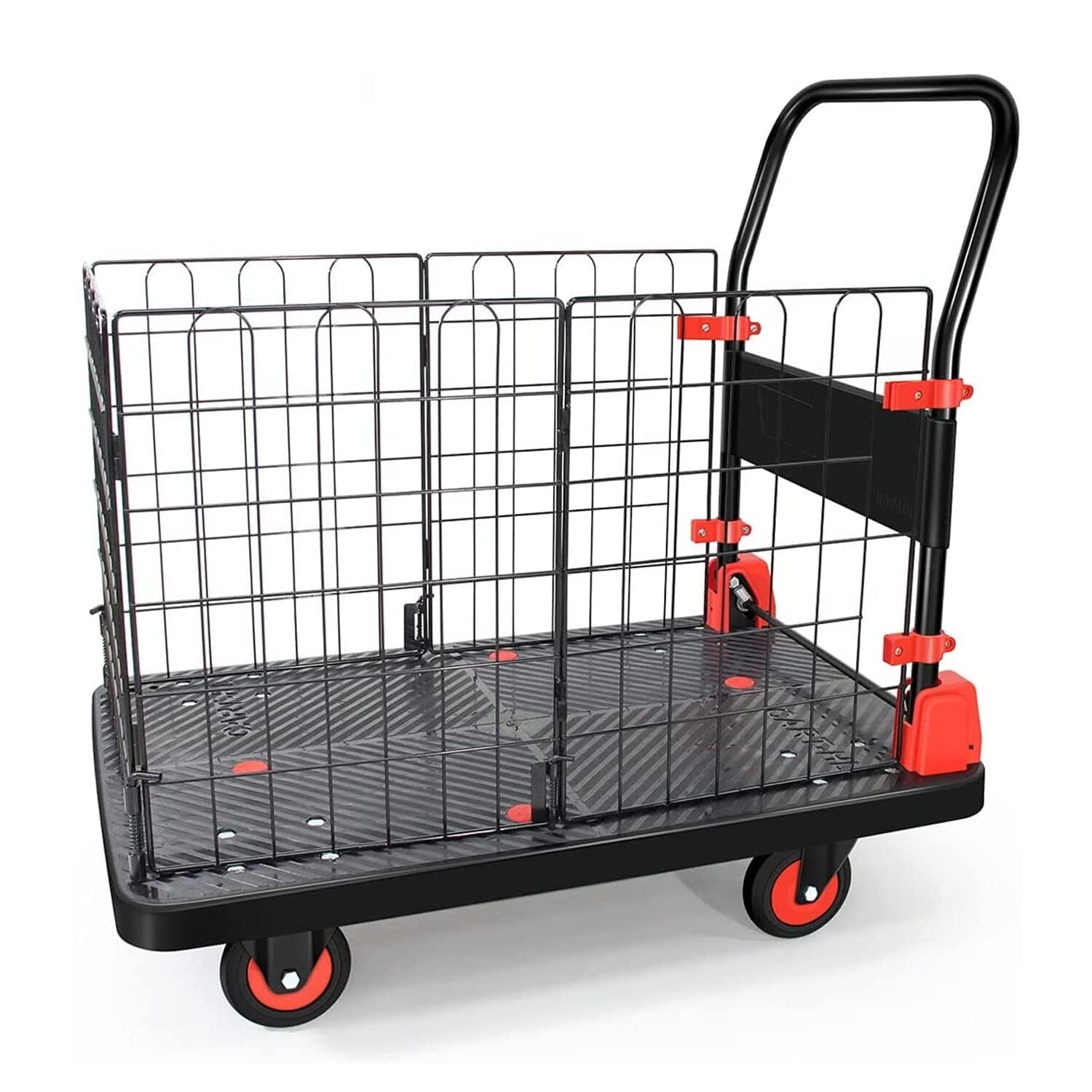 Foldable Platform Push Hand Truck Cart Basket Cage Lbs. Weight Capacity Black