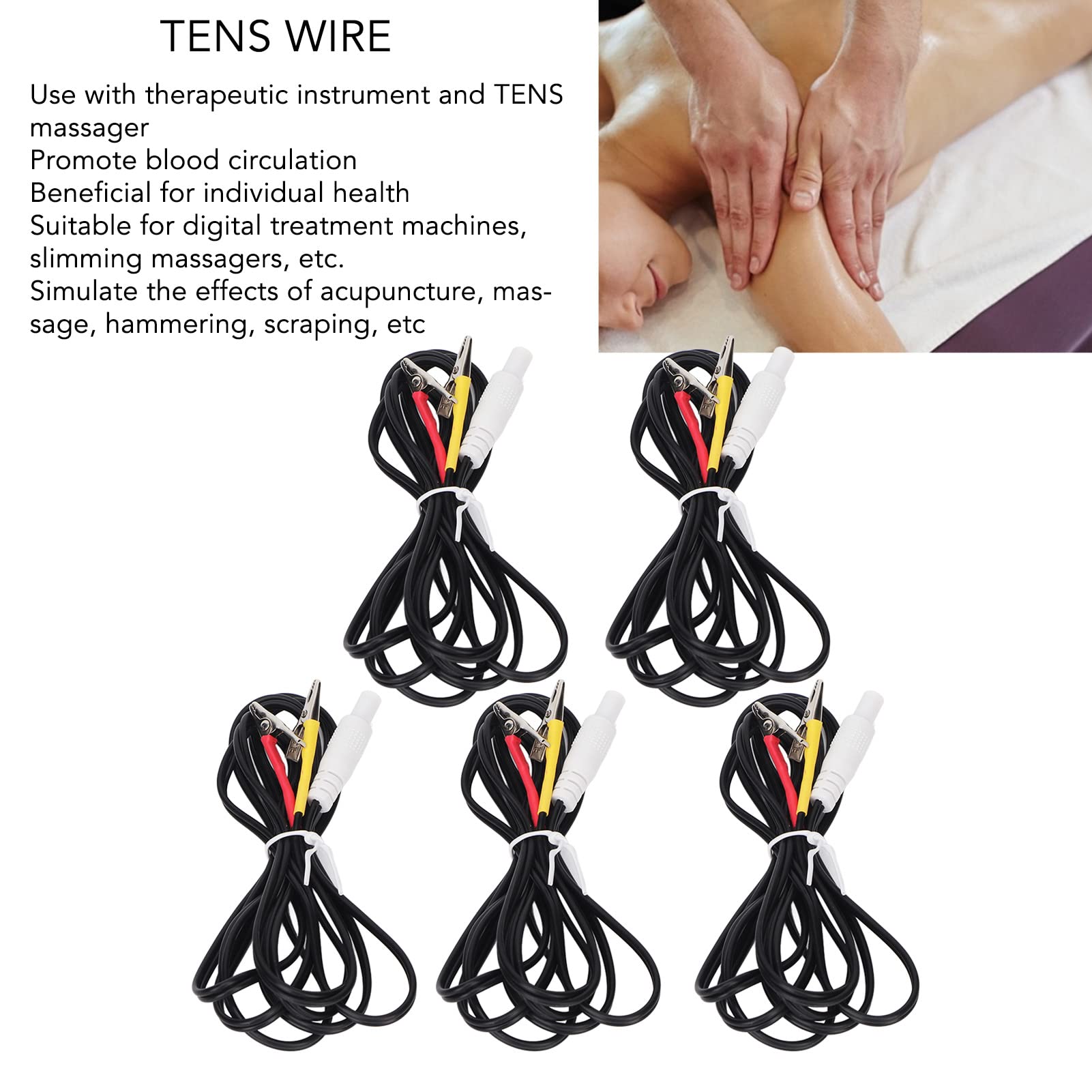 Demeras Clip Electrode Wire, TENS Wire 5pcs Safe Portable Black for Travel