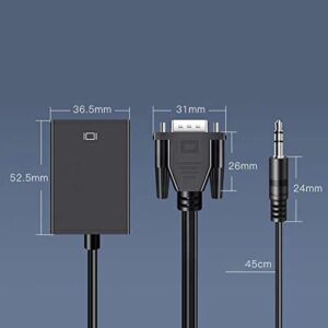 VINGVO VGA to HD Multimedia Interface Converter, 3.5mm Sound Cable USB Power Supply VGA Adapter 1080p for Laptop for TV