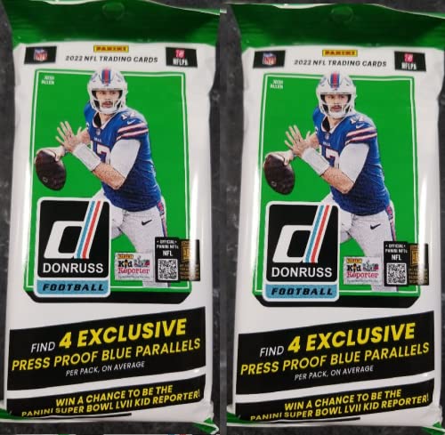 2022 Panini Donruss NFL Football Factory Sealed Cello Pack Lot of TWO 30-Card Packs (60 Cards in all) 4 Blue Press Proof Parallels Per Pack Chase autograph and base rated rookie cards of the 2022 Rookies such as Kenny Pickett, Brock Purdy, Desmond Ridder