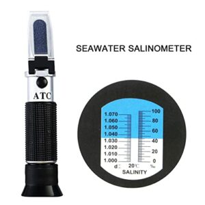 Salinity Meter, Salinity Refractometer 0‑100 PPT 1000‑1070 Compact, Easy to Use for Aquariums