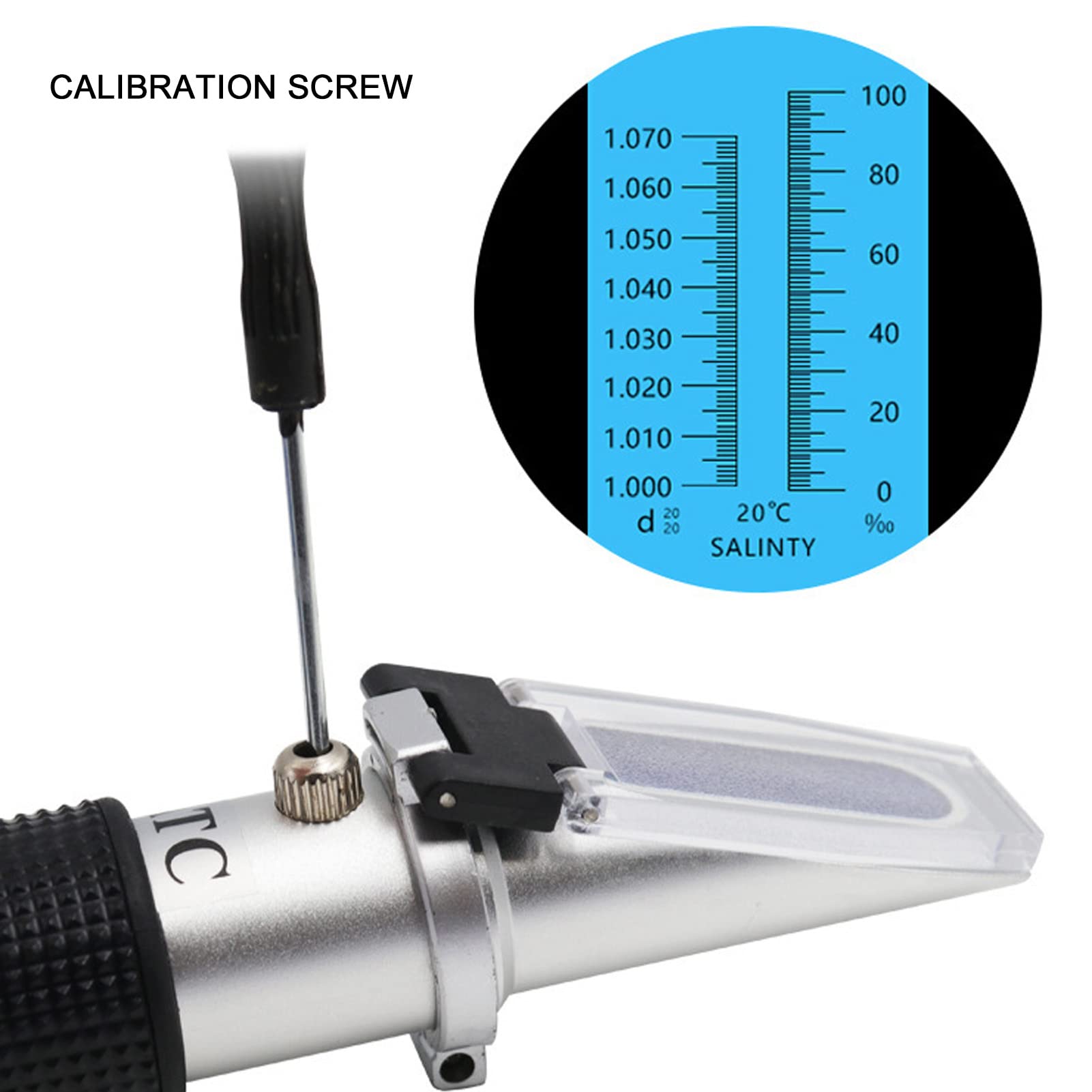 Salinity Refractometer, Salinity Meter 0‑100 PPT 1,000‑1,070 Rustproof for Marine Monitoring