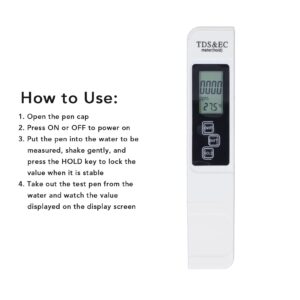 TDS Meter Digital Water Tester 3 in 1 ppm EC and Temperature Test Pen Easy to Use Water Purity Tester