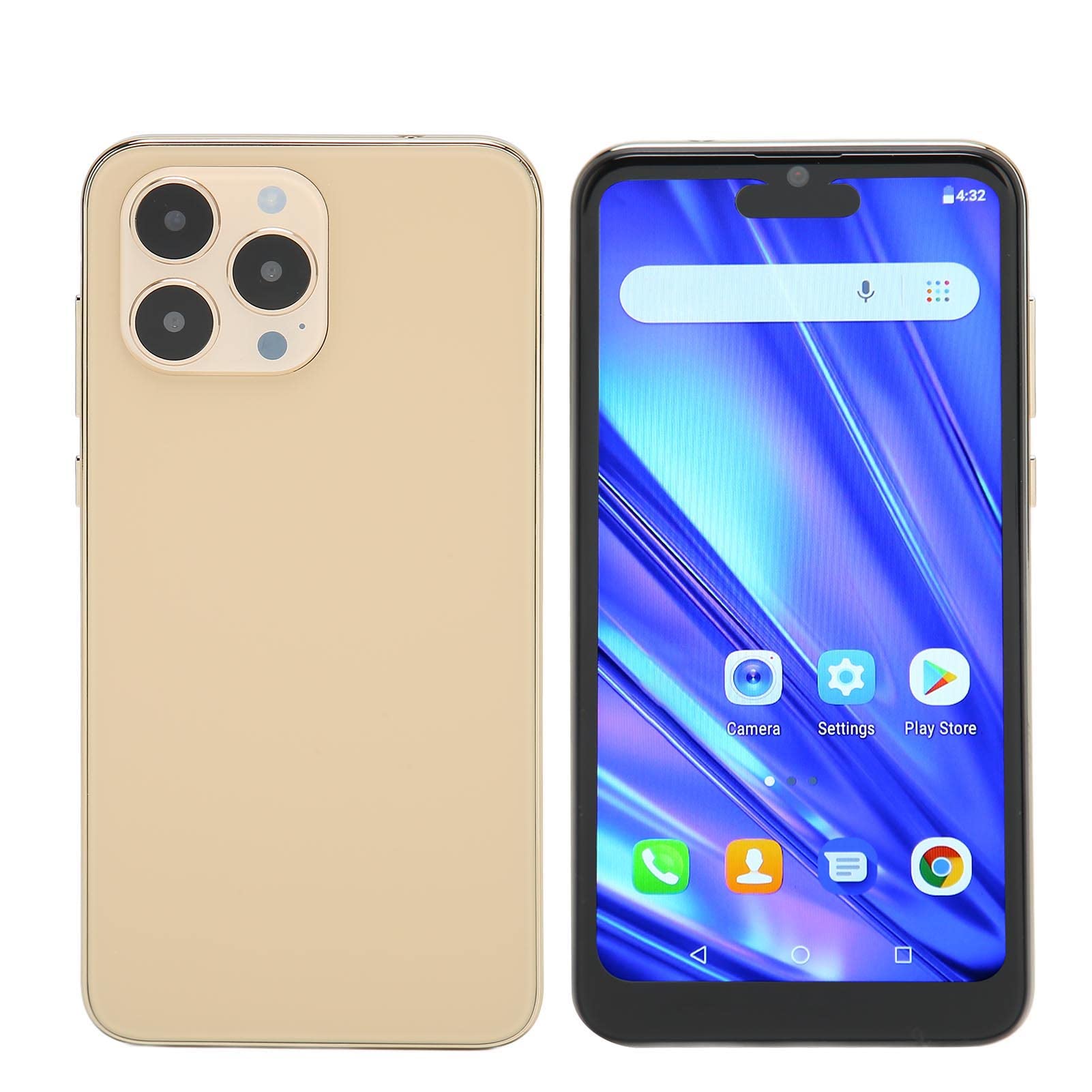 ciciglow I14 Pro Smartphone, 6.1 Inch 4G Mobile Phone, 4GB RAM 32GB ROM, 1080x2320 HD Display, 8MP+8MP Camera, 4800mAh, Face ID, GPS, WiFi, Bluetooth (Gold)