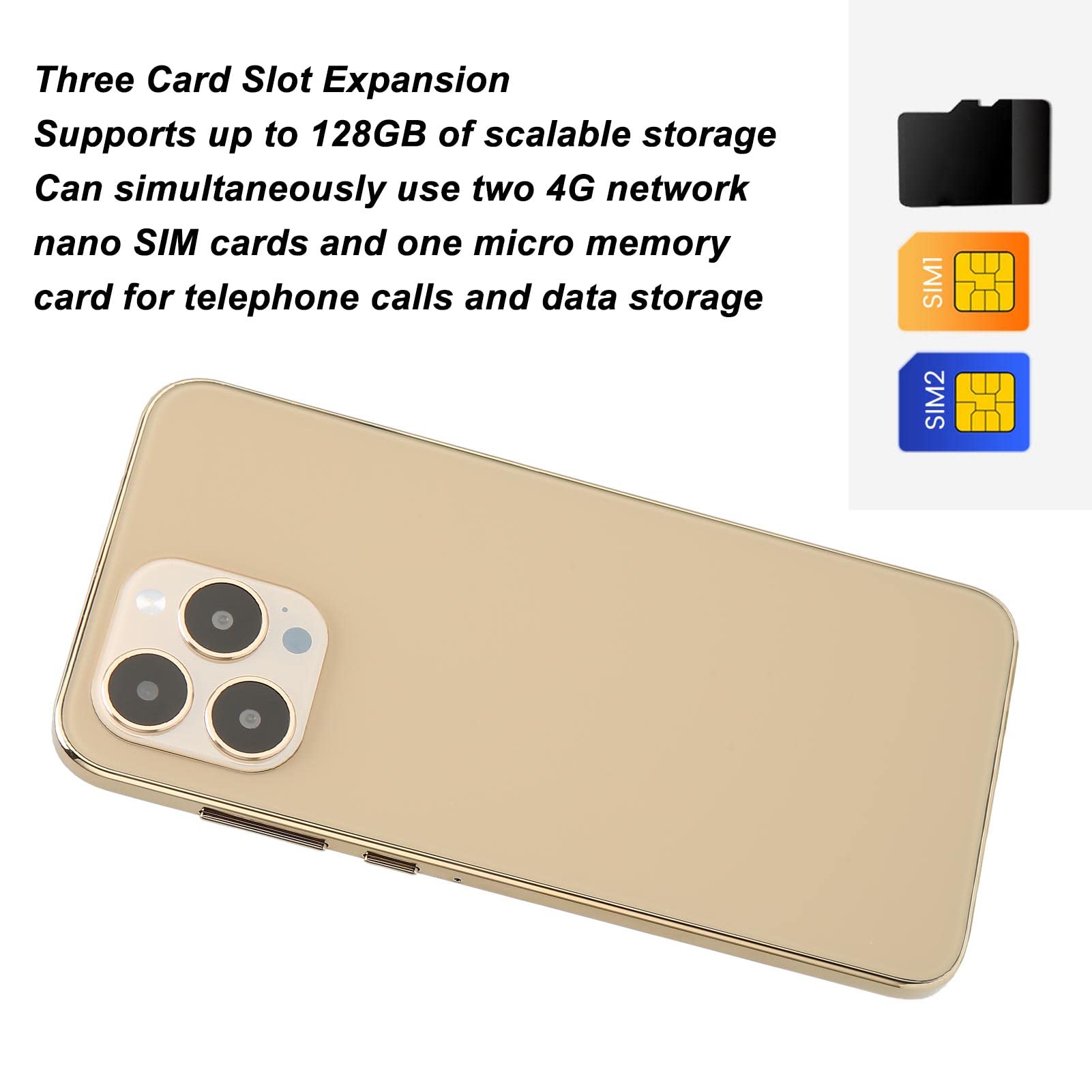 ciciglow I14 Pro Smartphone, 6.1 Inch 4G Mobile Phone, 4GB RAM 32GB ROM, 1080x2320 HD Display, 8MP+8MP Camera, 4800mAh, Face ID, GPS, WiFi, Bluetooth (Gold)