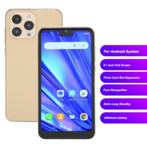 ciciglow I14 Pro Smartphone, 6.1 Inch 4G Mobile Phone, 4GB RAM 32GB ROM, 1080x2320 HD Display, 8MP+8MP Camera, 4800mAh, Face ID, GPS, WiFi, Bluetooth (Gold)