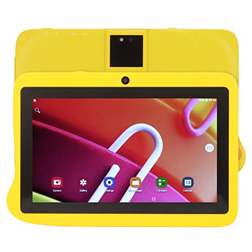 Rosvola Kids Tablet, 100-240V 2.4G 5G Dual Band LED Screen Tablet with Stand for Android 10 for Reading (Yellow)