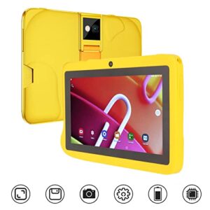 Rosvola Kids Tablet, 100-240V 2.4G 5G Dual Band LED Screen Tablet with Stand for Android 10 for Reading (Yellow)