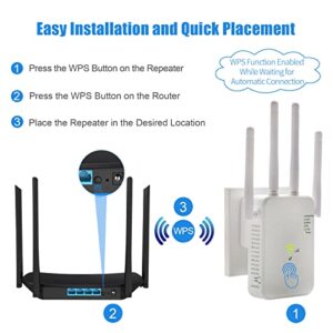 WiFi Extender, 1200Mbps WiFi Extenders Signal Booster for Home, WiFi Repeater Dual Band 2.4&5GHz, WiFi Booster and Signal Amplifier, with 4 * 3dBi Antennas/WAN/LAN Ethernet Port, Internet Booster