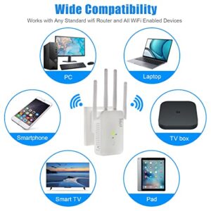 WiFi Extender, 1200Mbps WiFi Extenders Signal Booster for Home, WiFi Repeater Dual Band 2.4&5GHz, WiFi Booster and Signal Amplifier, with 4 * 3dBi Antennas/WAN/LAN Ethernet Port, Internet Booster