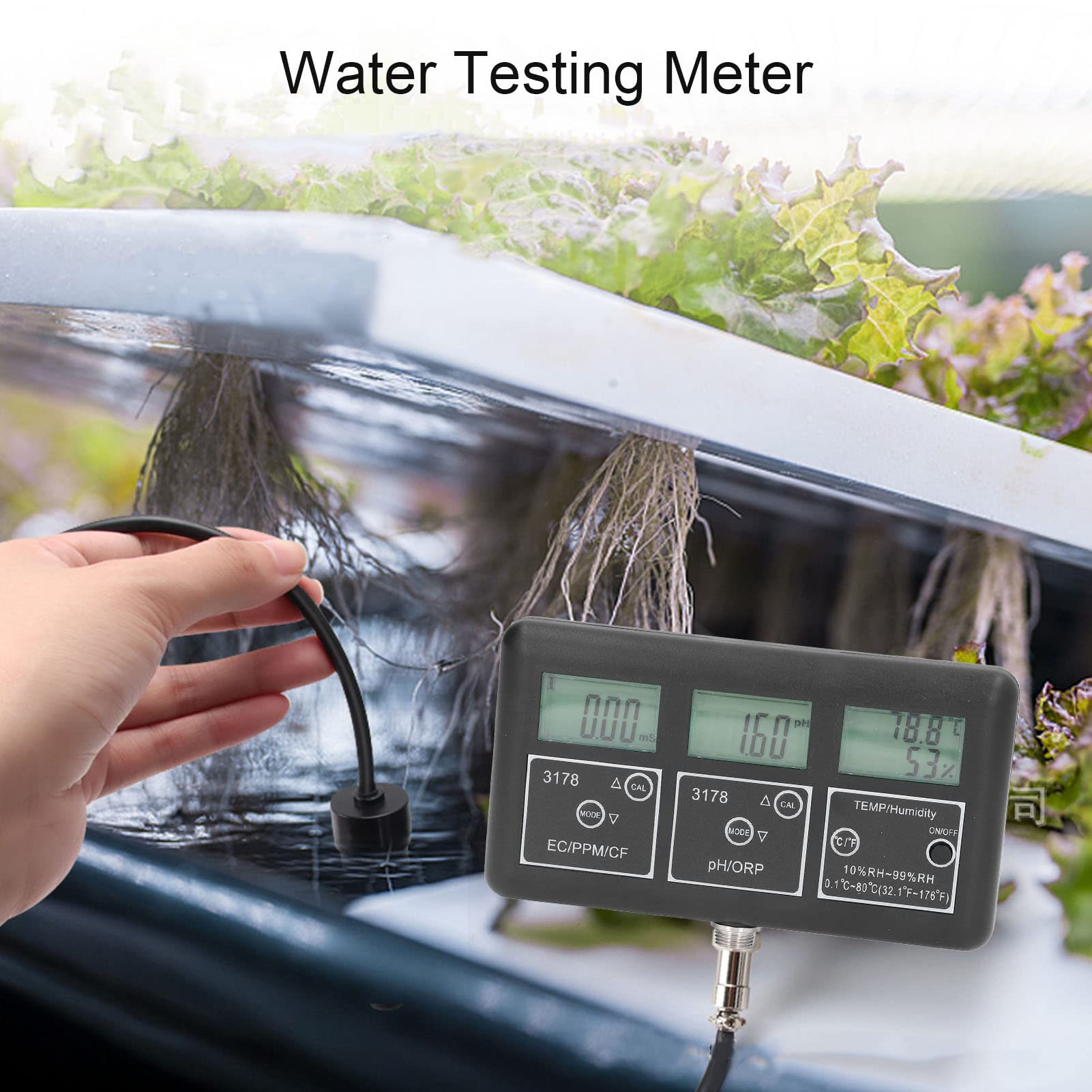 EVGATSAUTO Water Test Meter, Display 3 Results PH ORP EC TDS CF 7 in 1 Test Water Quality Monitor for Mining Agriculture Glassfish Pond (US Plug 110V)