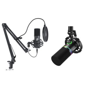 maono au-a04 usb microphone with pd200x dynamic microphone bundle for podcast, studio, streaming, recording, vocal