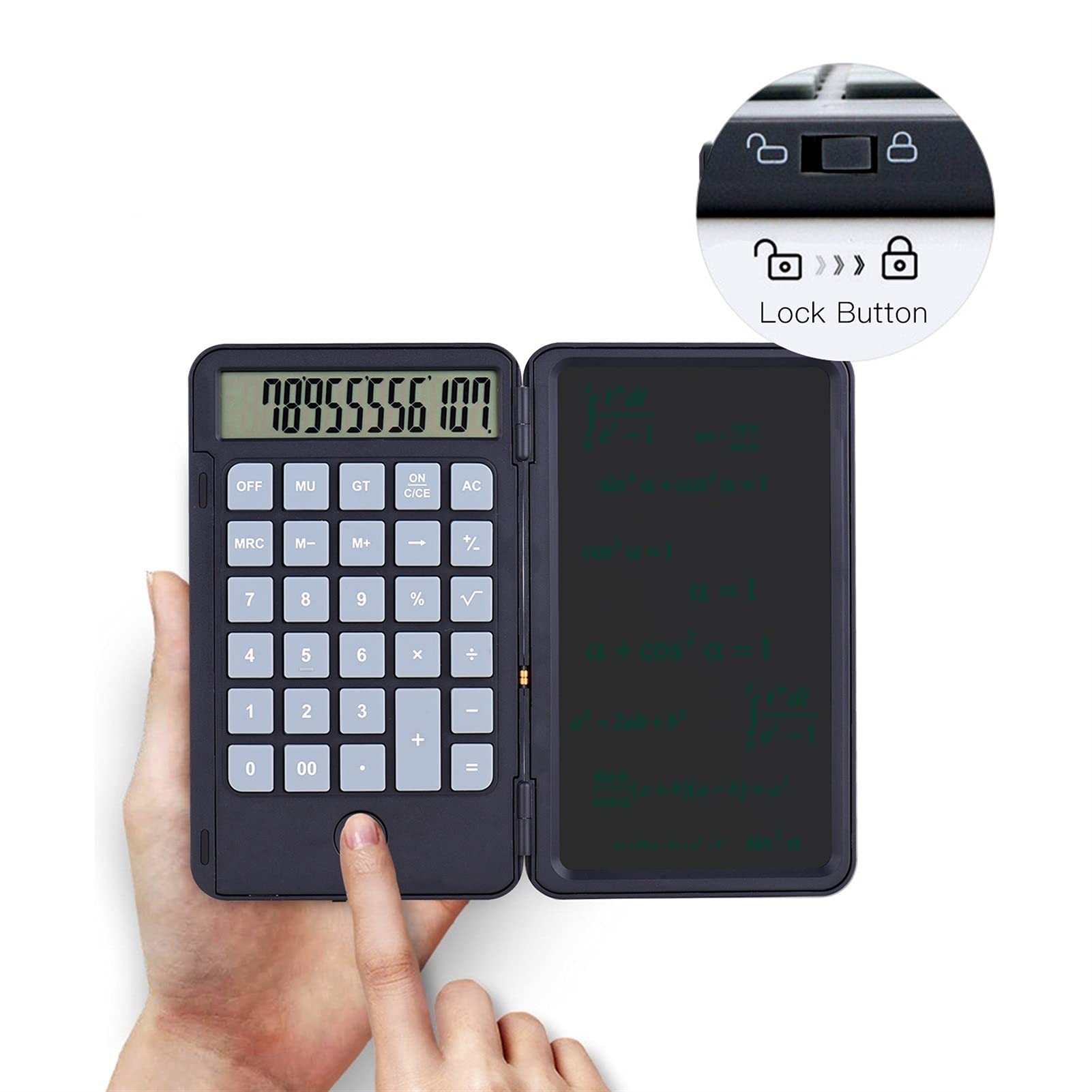 Portable Calculator and Write Tablet Digital Drawing pad 12-Digit Digital Display Stylus Erase Button Lock Function