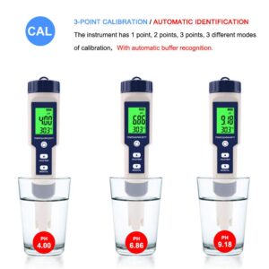 PH Meter EZ-9909 5 in 1 Function Digital PH Meter Water Quality Testing Meter PH Salinity TDS EC Tester with Backlight for Water