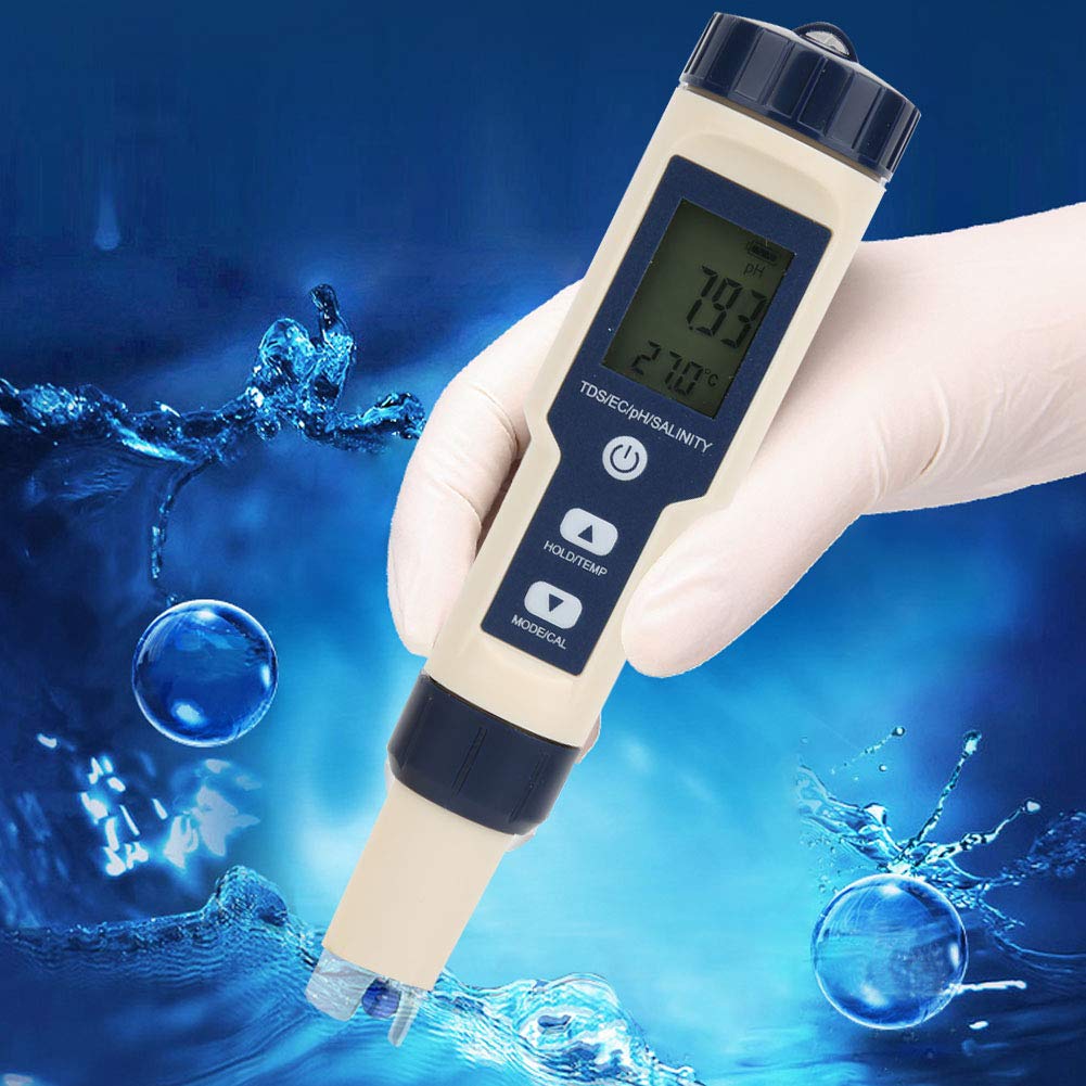 PH Meter EZ-9909 5 in 1 Function Digital PH Meter Water Quality Testing Meter PH Salinity TDS EC Tester with Backlight for Water