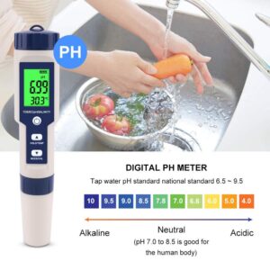 PH Meter EZ-9909 5 in 1 Function Digital PH Meter Water Quality Testing Meter PH Salinity TDS EC Tester with Backlight for Water