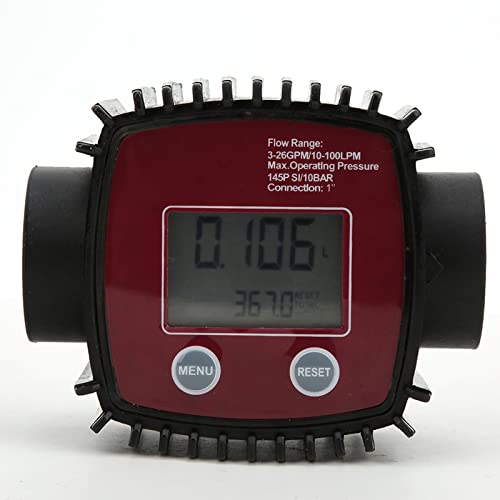 Oil Counter Gas Thread Sensor K25 1in Female Thread Flowmeter Digital Display Water Liquid Flow Sensor 10‑100L/MIN(Red)