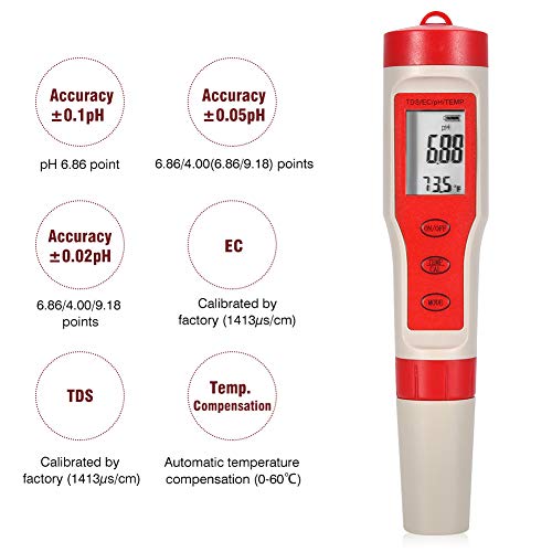 Digital Water Tester - 4 in 1 Function PH TDS EC Temp Meter - Digital Water Quality Tester - Drinking Water Monitor Meter - Portable Mini Test Pen