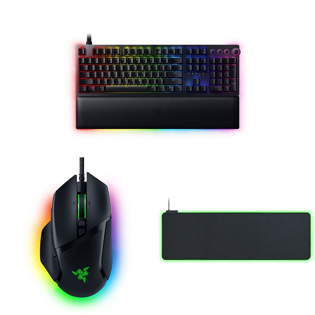 Razer Huntsman V2 Analog Gaming Keyboard - Classic Black & Basilisk V3 Customizable Ergonomic Gaming Mouse - Classic Black & Goliathus Extended Chroma Gaming Mousepad - Classic Black