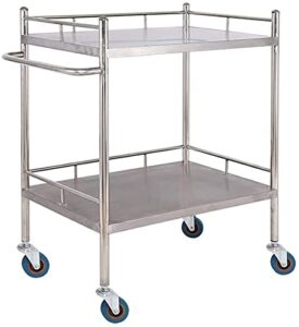 utility rolling cart kitchen island trolley serving catering storage cart trolley - double stainless steel medical stroller mute trolley four-wheel beauty salon clinic practical
