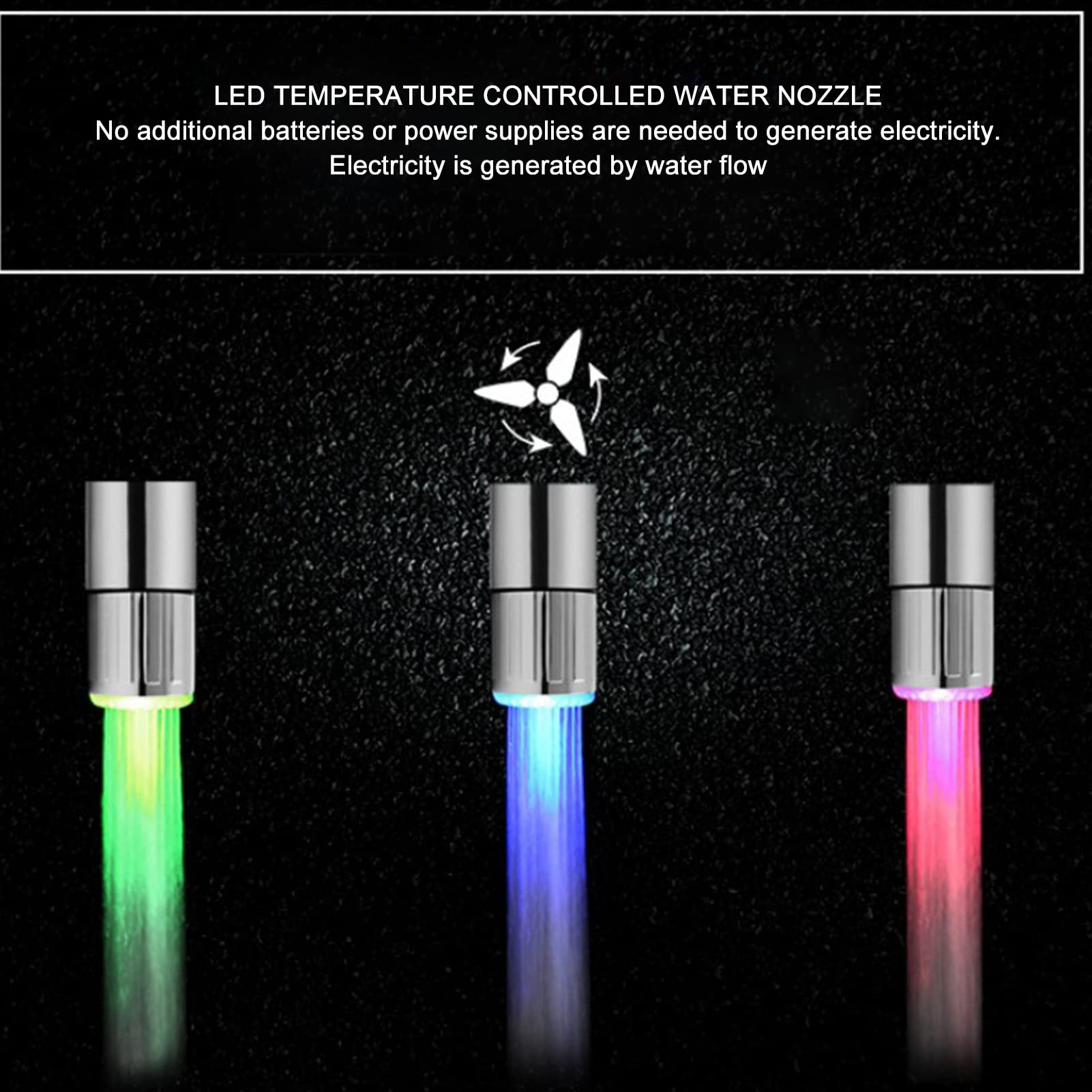 LED Water Faucet Head, RGB Color Temperature Sensitive Gradient Water Stream Color Changing Kitchen Spray Head Adapter Sink Lights for Kitchen and Bathroom(0.98X0.98X1.34In)