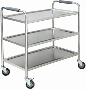 medical cart household utility carts trolley, lab cart trolley on wheels tool 3 tier medical equipment cart with brake universal wheel hotel dining cart beauty salon spa rolling trolley 90cm hieght