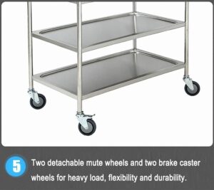 medical cart household utility carts trolley, lab cart trolley on wheels tool 3 tier medical equipment cart with brake universal wheel hotel dining cart beauty salon spa rolling trolley 90cm hieght