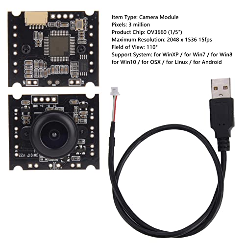 Marukio USB Camera Module OV3660 Chip USB2.0 Output 2048 x 1536 15fps 110° Support Mobile OTG for WinXP/for Win7 / for Win8 / for Win10 / for OSX/for Linux/for Android System