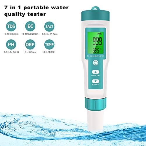 Water Quality Testing Pen, Detachable Probe PH TDS Temperature EC Salinity SG ORP Digital Water Quality Meter Multifunctional for Swimming Pool