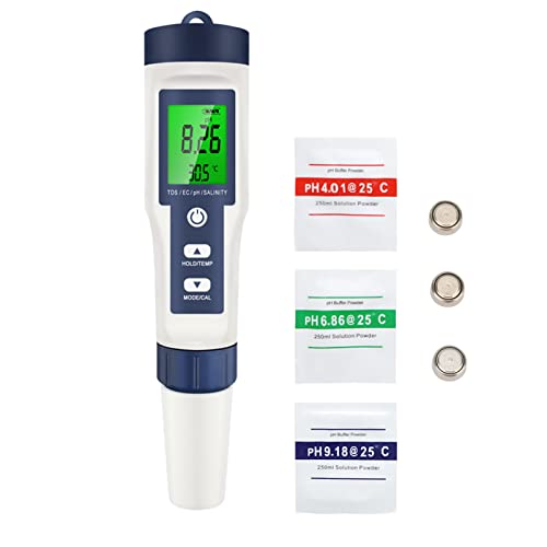 Digital Water Detector, PH Salinity Temp TDS EC IP67 Waterproof Water Quality Tester for Laboratory