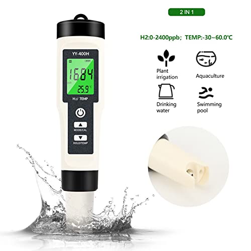 Water Hydrogen H2 Analyzer High Precision Portable Temperature Detection 2 in 1 Digital H2 Meter with Backlight for Laboratory