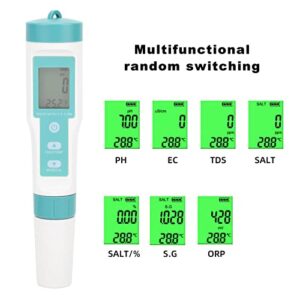 Digital Water Quality Meter, Water Quality Testing Pen Backlight Display Handheld PH TDS Temperature EC Salinity SG ORP for Swimming Pool