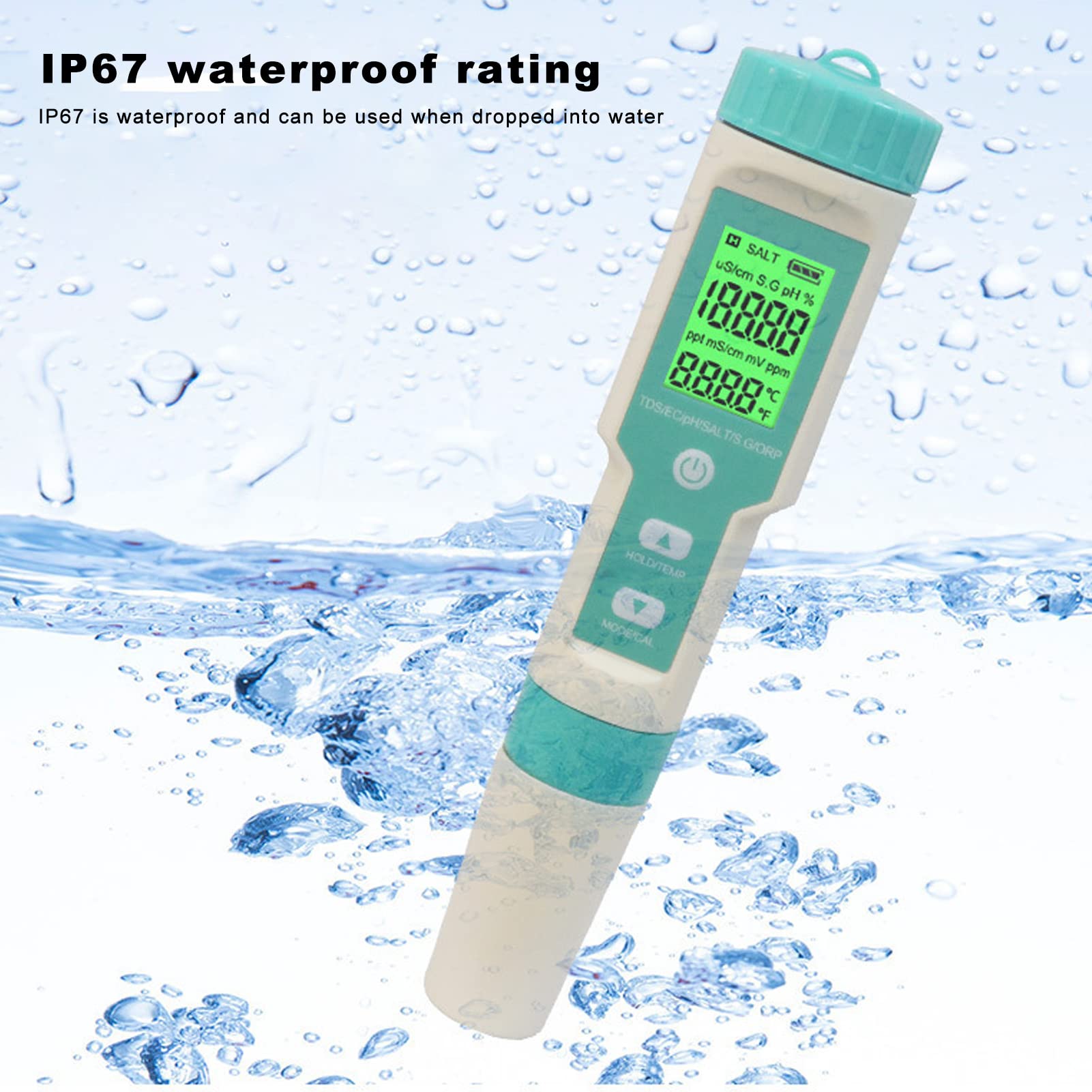 Digital Water Quality Meter, Water Quality Testing Pen PH TDS Temperature EC Salinity SG ORP Multifunctional for Aquaculture