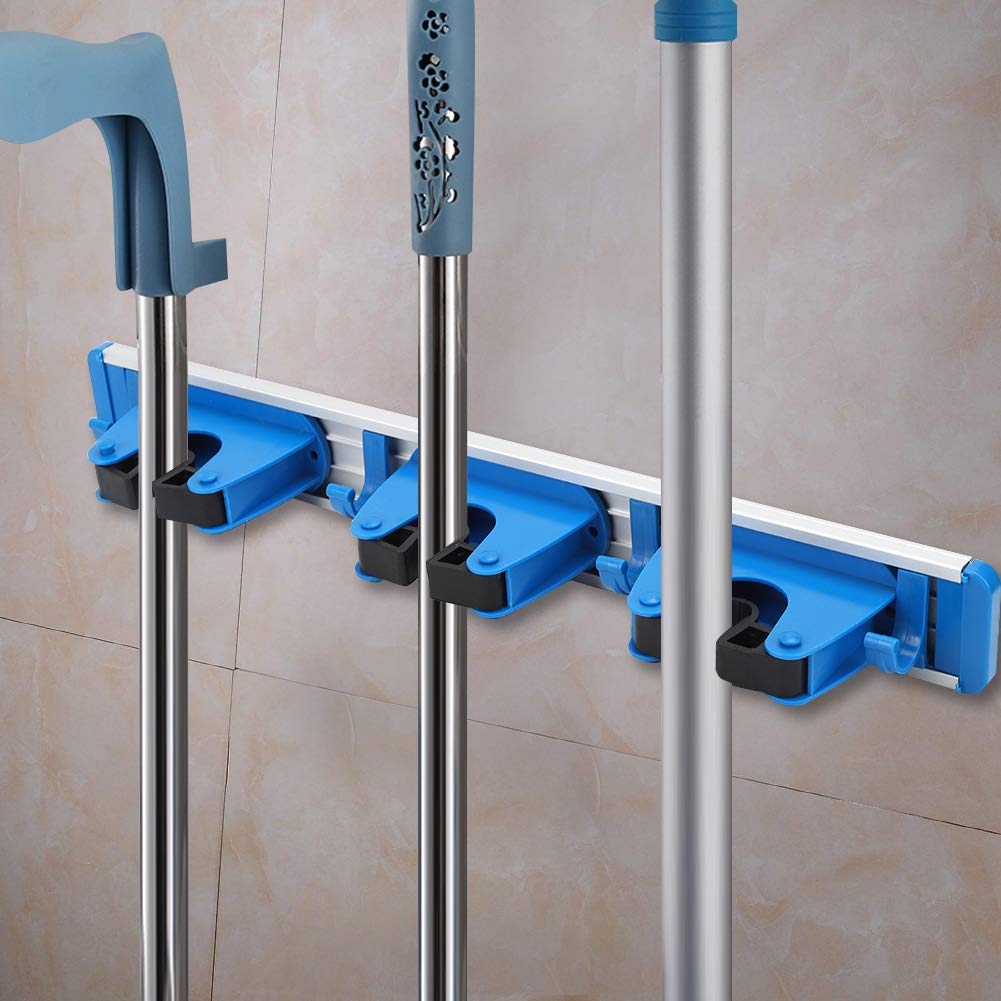 Broom Holder,Broom Holder Wall Mount,Mop Broom Holder Wall Mounted with 3 Sliding Positions Tool Rack Storage Organizer Utililty for Kitchen