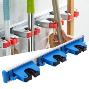 Broom Holder,Broom Holder Wall Mount,Mop Broom Holder Wall Mounted with 3 Sliding Positions Tool Rack Storage Organizer Utililty for Kitchen