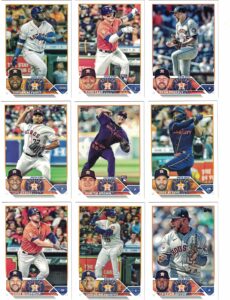 houston astros / 2023 topps (series 1 and 2) baseball team set with (22) cards! ***plus bonus cards of former astros greats: craig biggio, jeff bagwell and mike scott!***