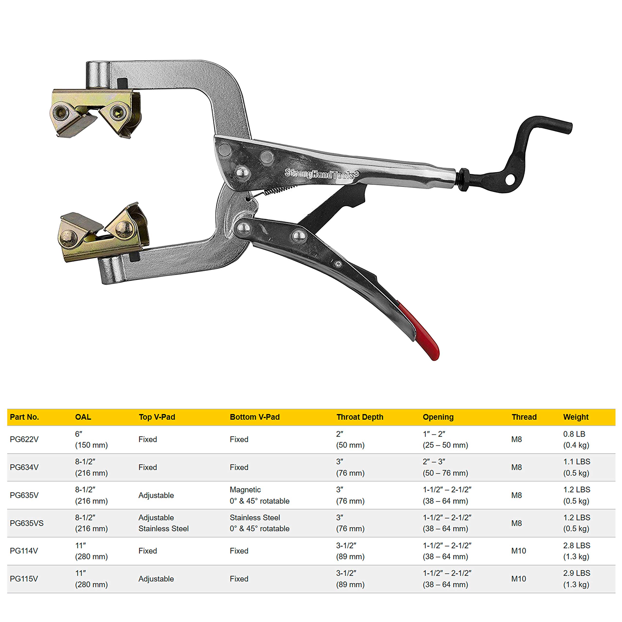 JointMaster, 90 Degree, Angle Clamping Tool, Throat Depth: 3", Max Capacity: 1-1/4", OAL: 8-1/2", Single Hand T-Joint Clamp Tool, PL634 & 6" Pipe Pliers, Two Fixed V-Pads, Throat Depth: 2″